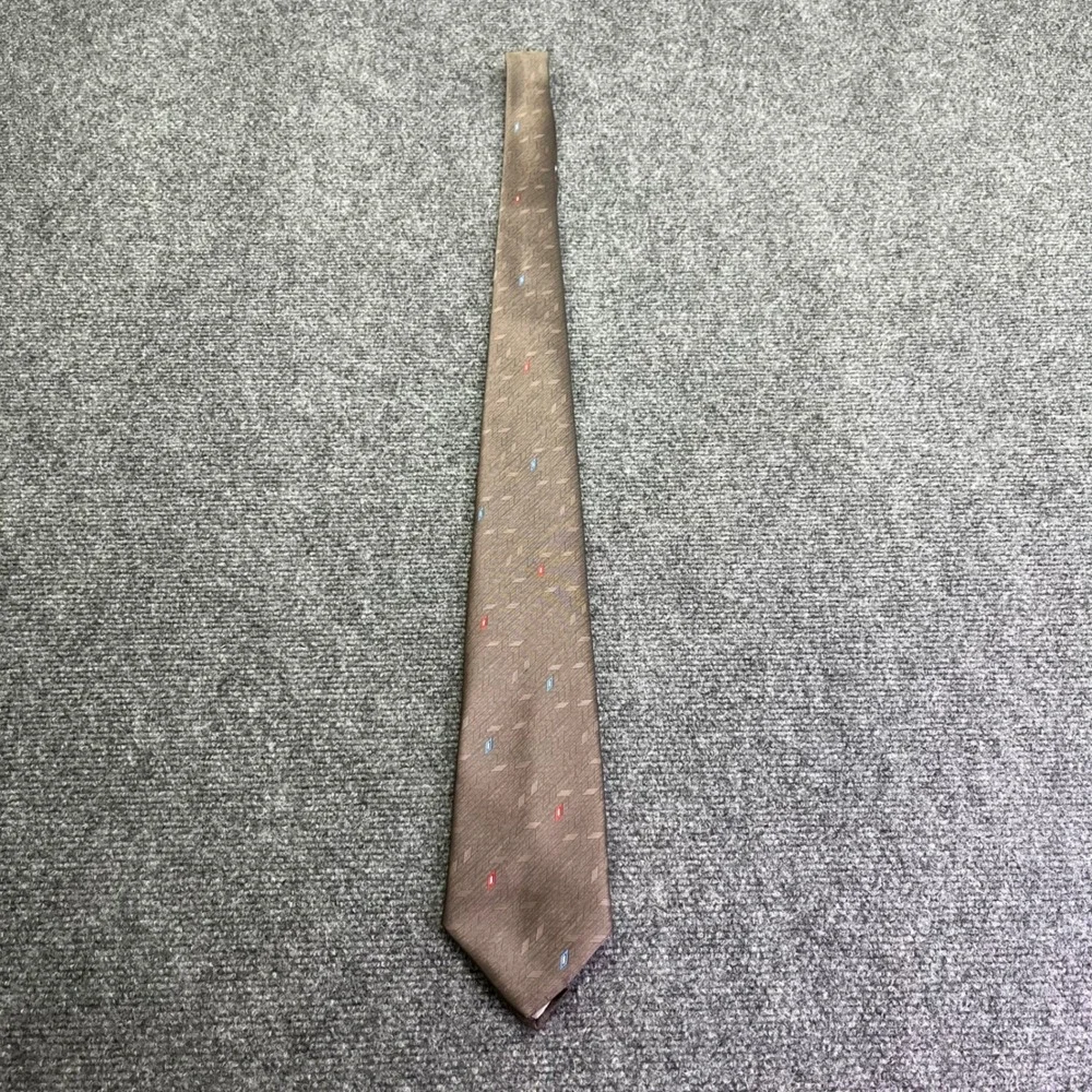 Vintage‎ Austin Manor Necktie Brown Geometric Micro Print Woven Jacquard Tie